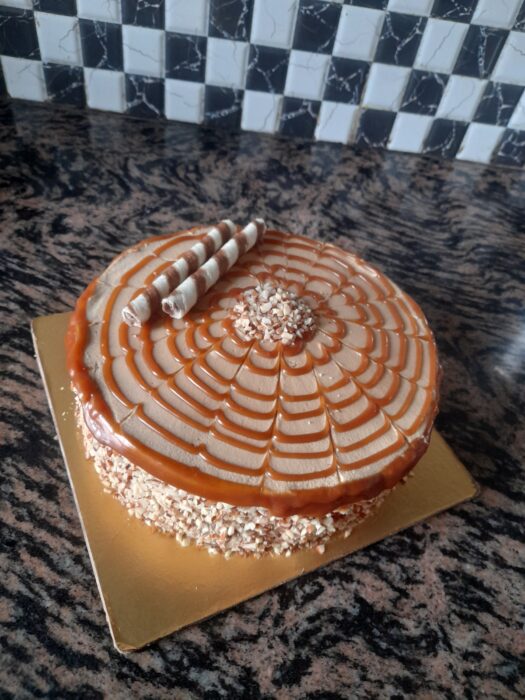Mango cake frosting with mango ganache